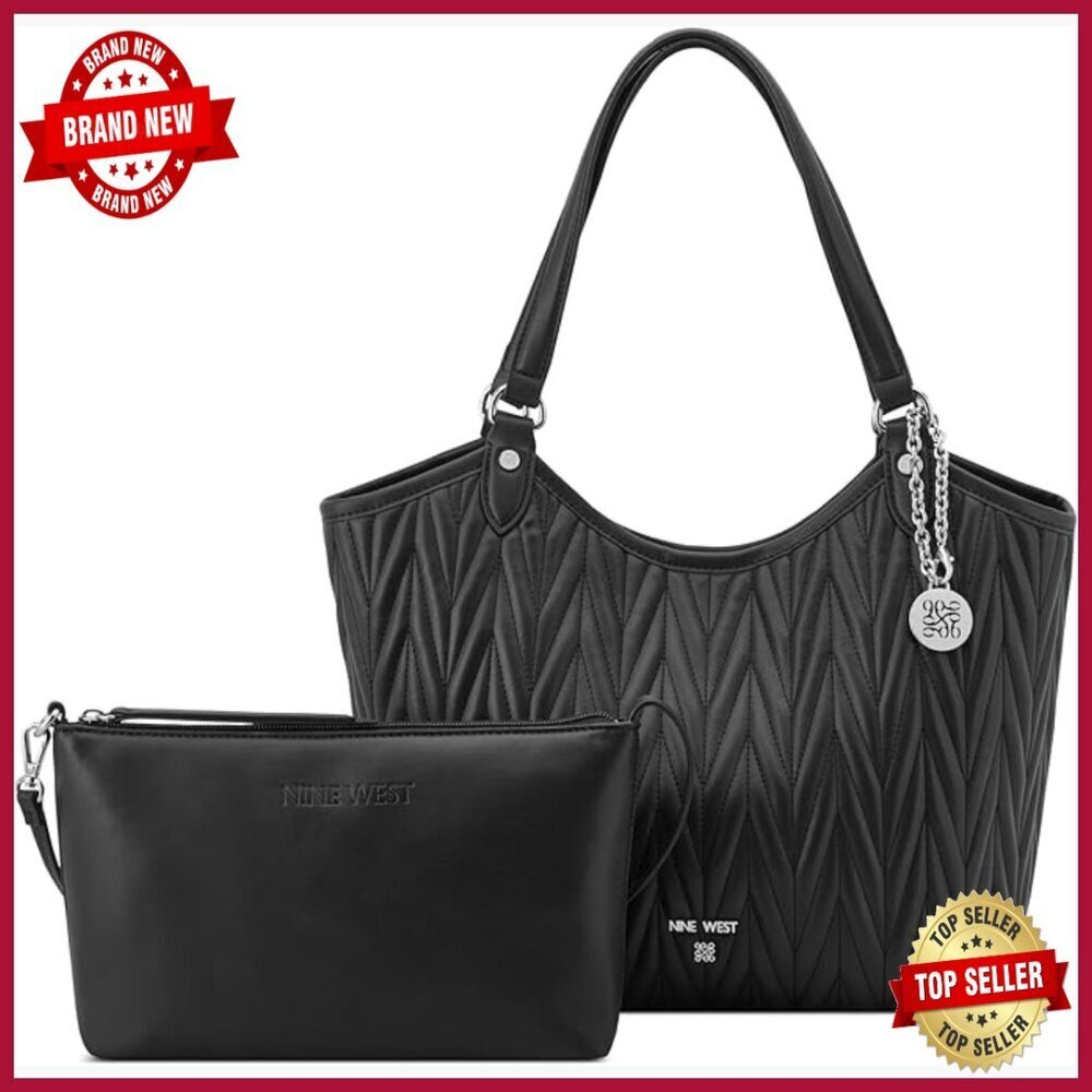Medium Designer Tote with Shoulder Pouch and Quilted Faux Suede